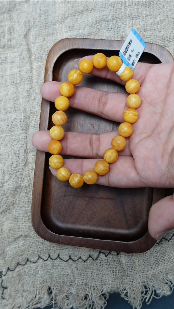 未镶嵌琥珀手链橘皮花蜡圆珠手串9mm