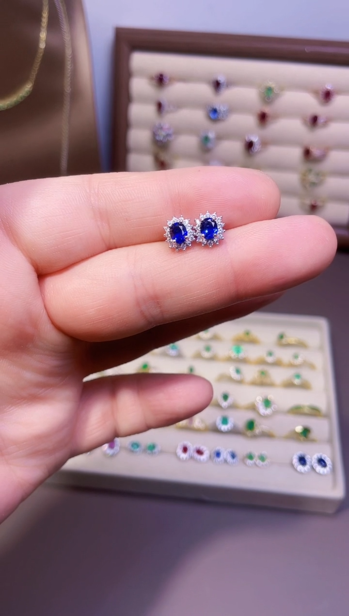 【闪购商品】蓝宝石耳饰银S925镶嵌1