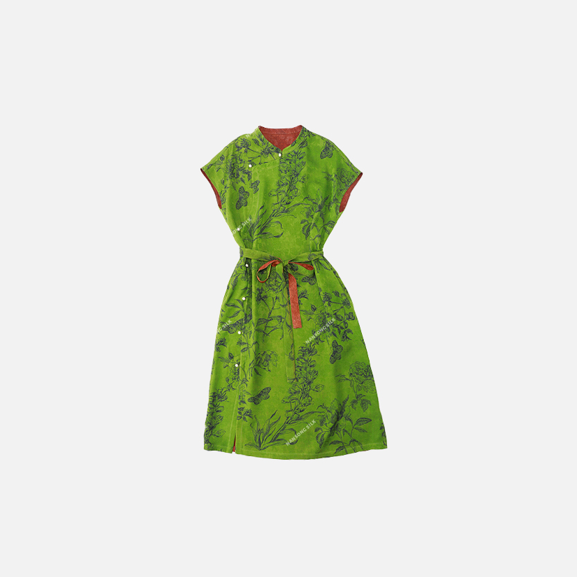 品牌新款新中式桑蚕丝立领提花国风复古连衣裙519031