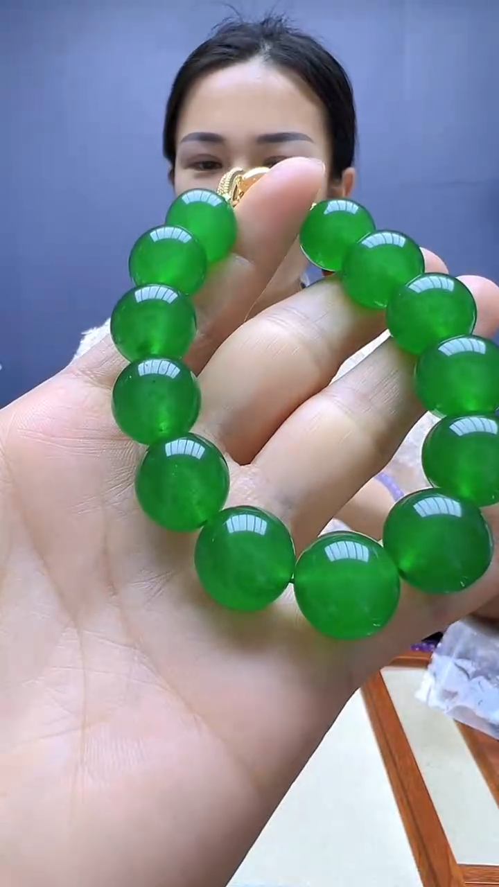 翡翠14K金镶嵌颈饰沉白diy颈饰14mm手链