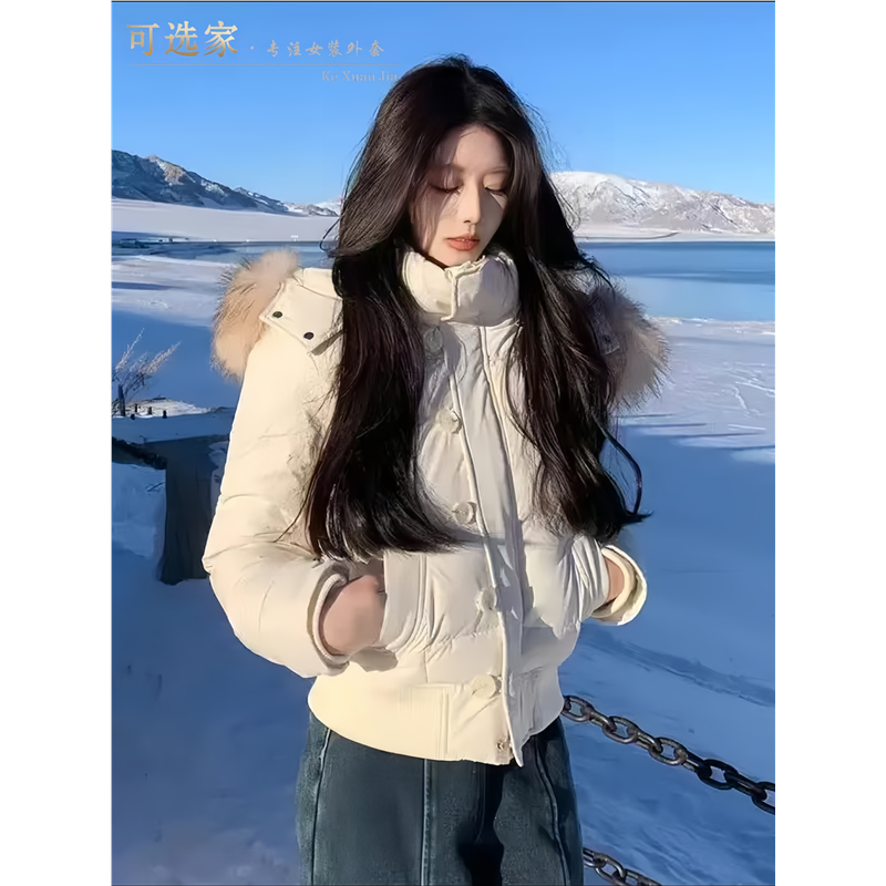 粉色棉袄带毛领棉衣外套女2025年冬季新款收腰加厚短款棉袄面包服