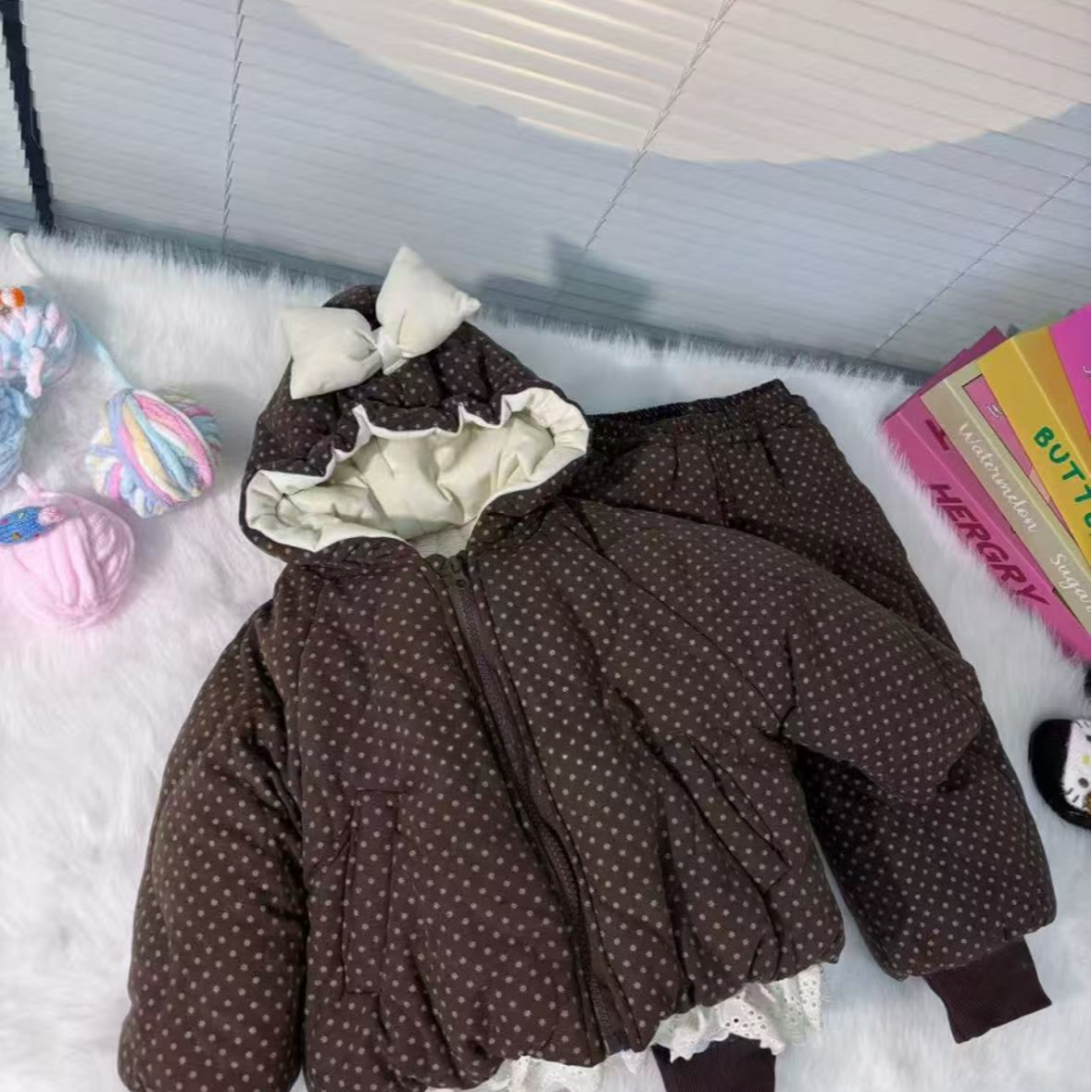保暖公主风女森系家居服套装棉服纯色短款韩版花边