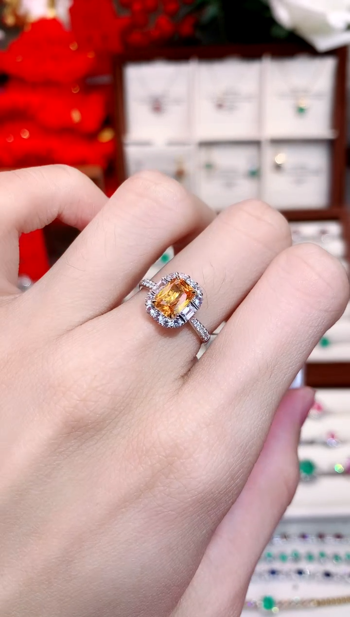 【闪购商品】彩色蓝宝石戒指18K金镶嵌1.61ct/天然宝石/七天无理由