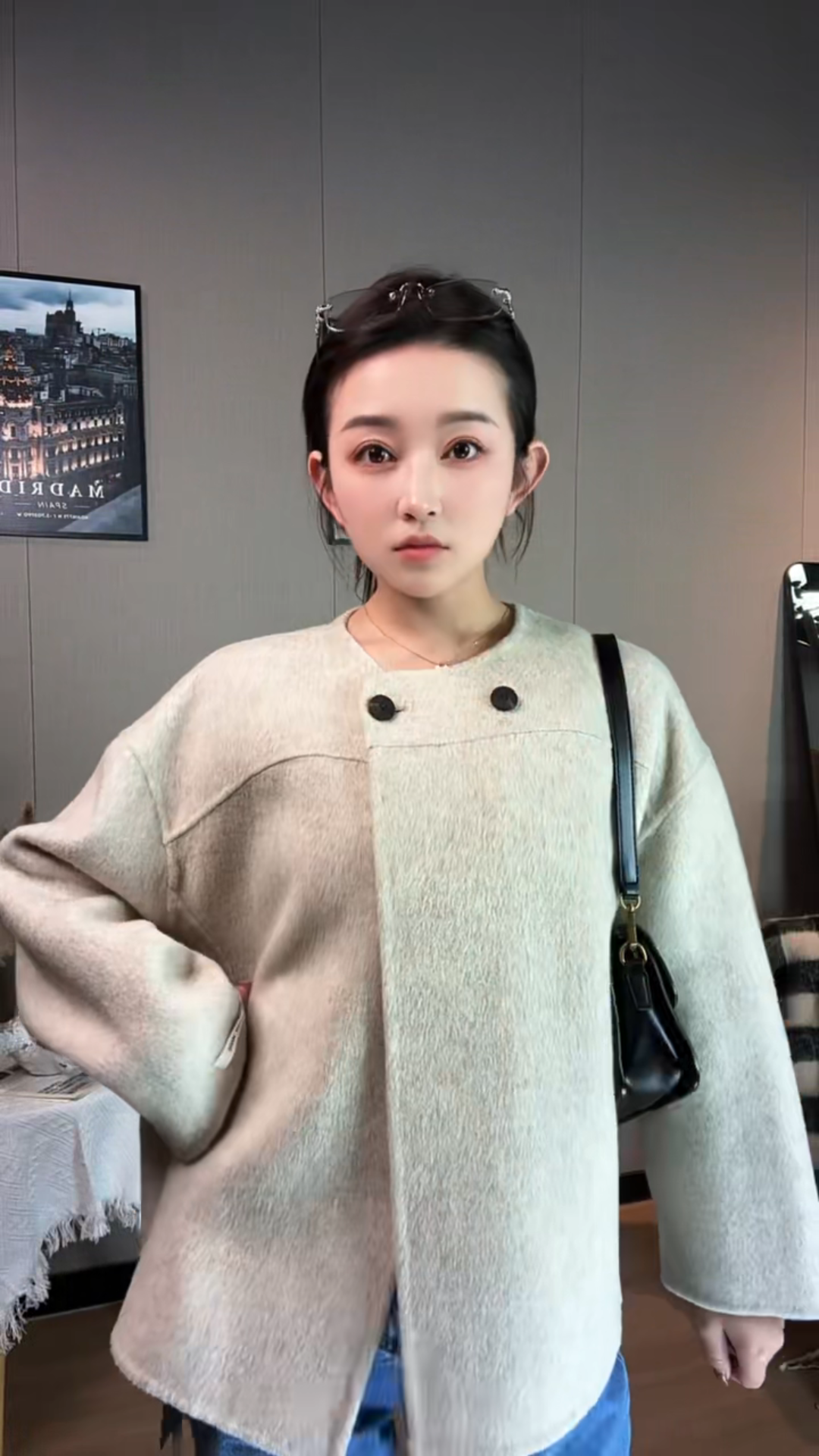 中长款长款不起球女宽袖毛呢外套大衣秋冬女款气质