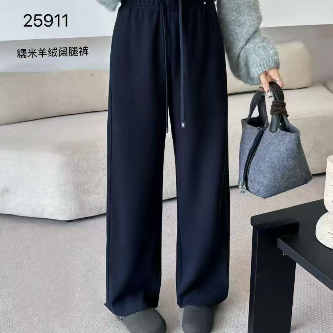 5911 显瘦C位！毛呢休闲裤女窄版直筒阔腿裤秋季新款高腰长裤XH