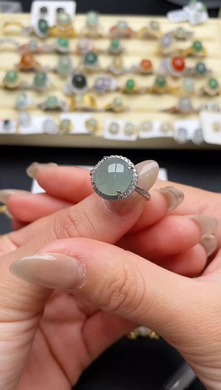 【闪购商品】翡翠戒指银S925镶嵌55555555+6