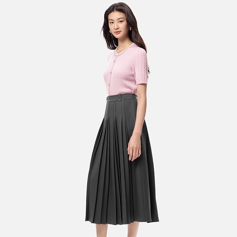 【晨粉专享价】珂莱蒂尔格雷系百褶裙半身裙KW03816X2