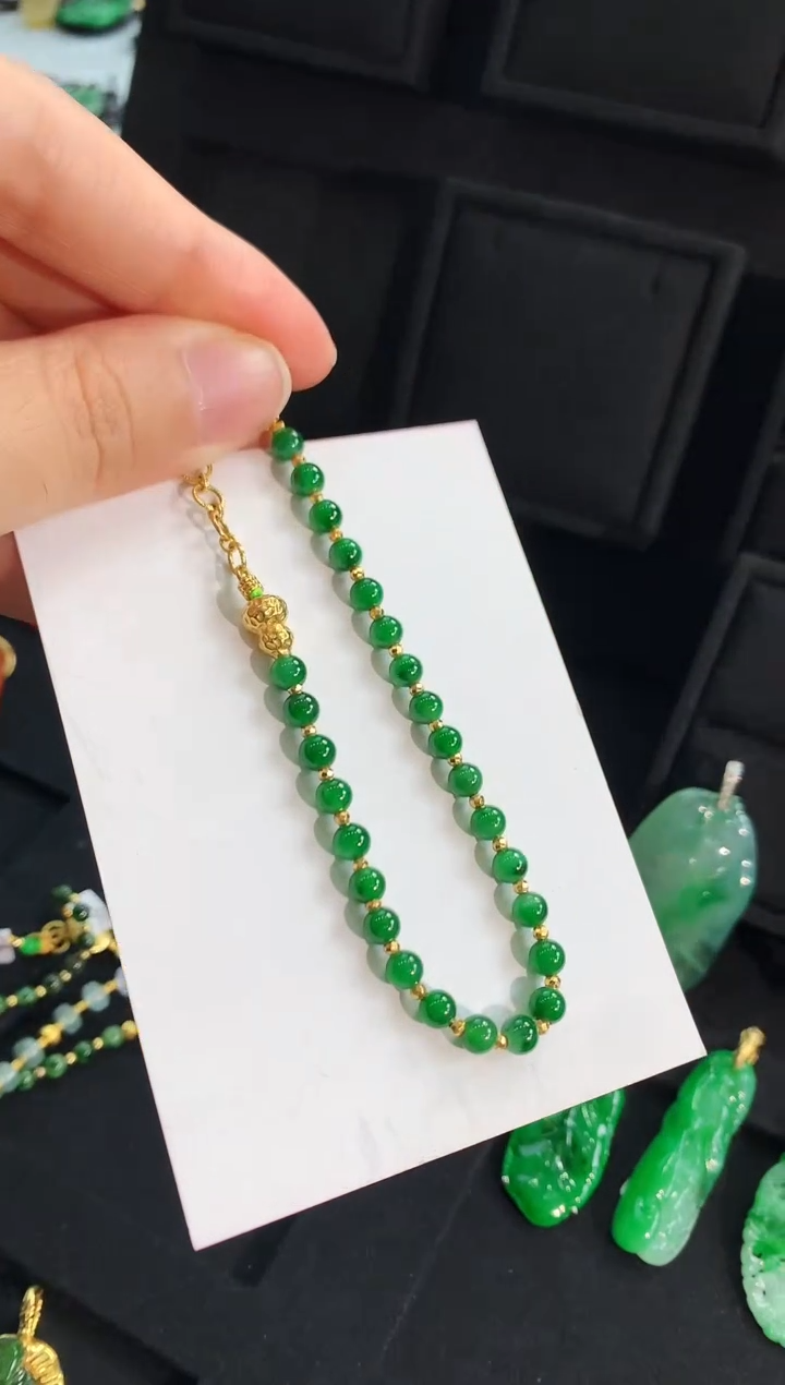 【闪购商品】翡翠手链18K金镶嵌手饰