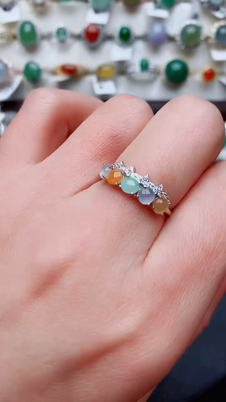 银S925镶嵌戒指翡翠...