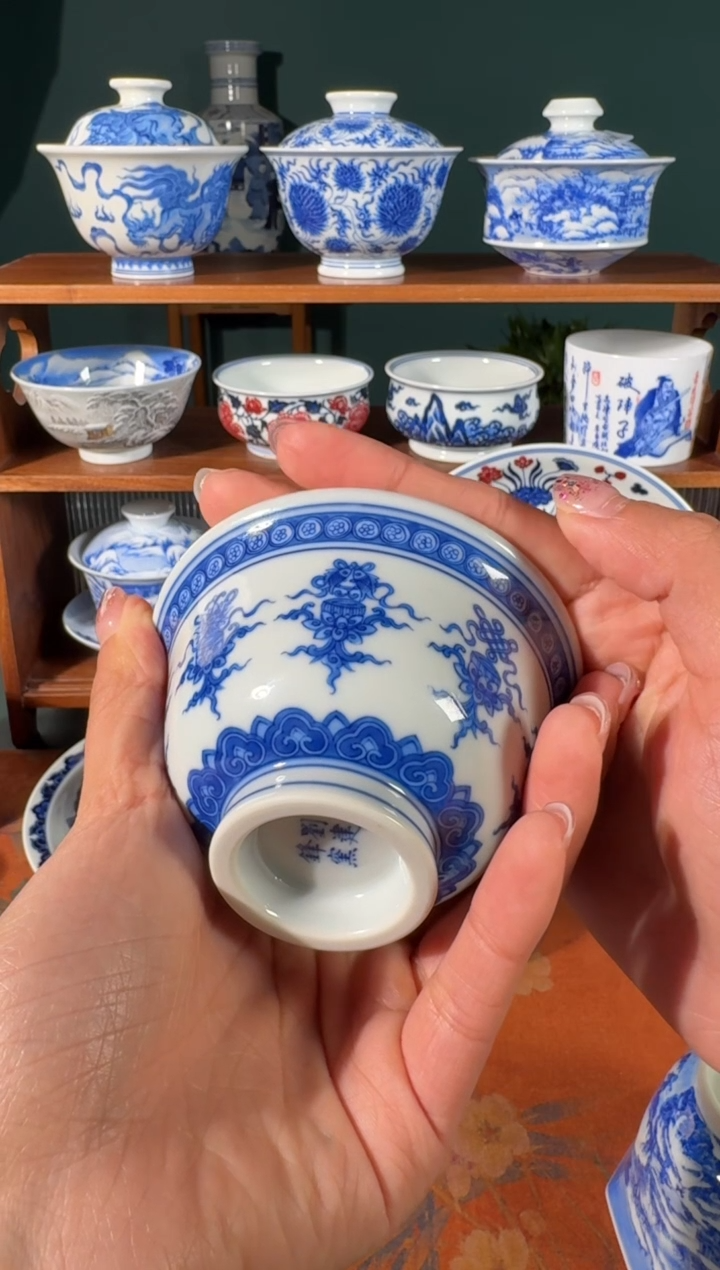 【闪购商品】杯刘建锋窑八宝盖碗、压手杯