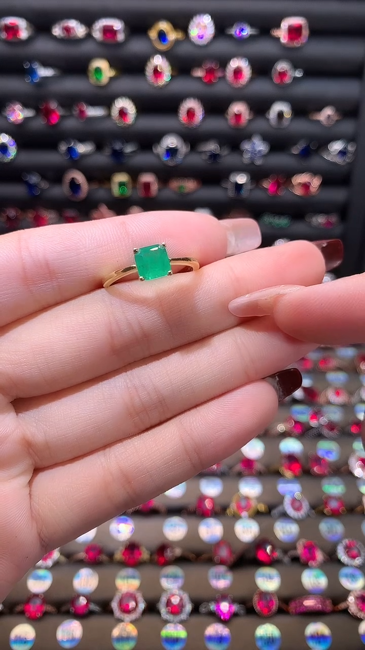 【闪购商品】祖母绿戒指银S925镶嵌6金