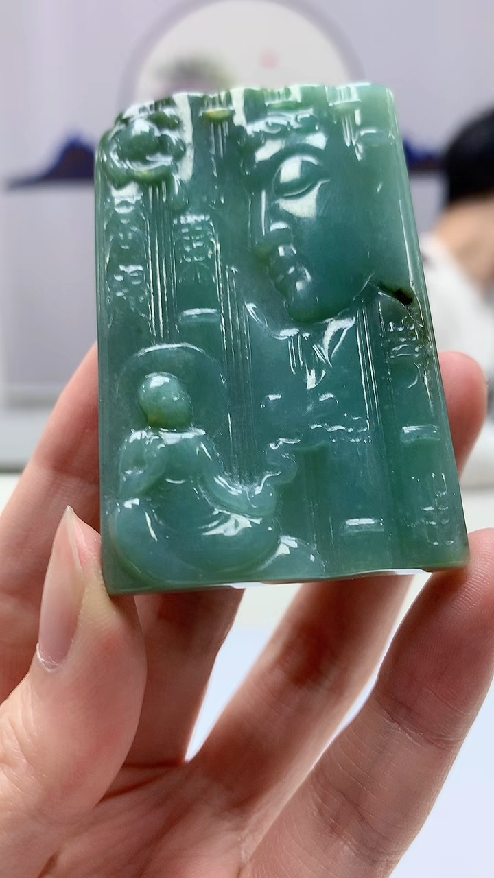 【闪购商品】定制翡翠未镶嵌4917zm-毛货挂件142佛观天下