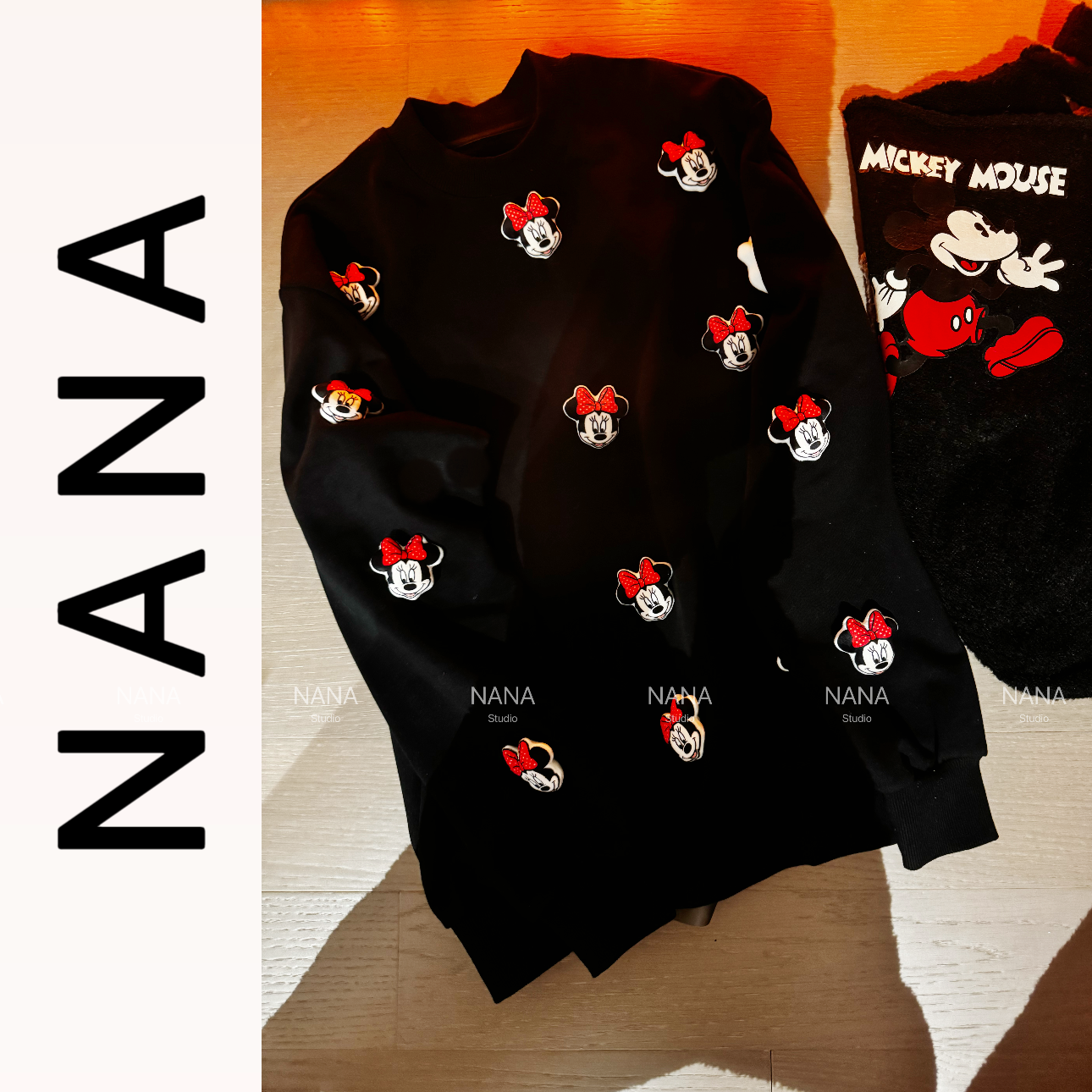 NANA STUDIO（新年战袍）原创手工定制米奇圆领宽松高克重卫衣ZY502