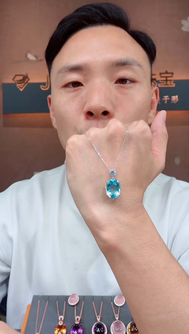 银S925镶嵌吊坠托帕石吊坠托帕石