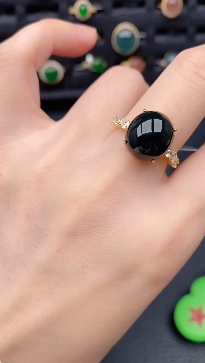 银S925镶嵌戒指翡翠天然a货翡翠327