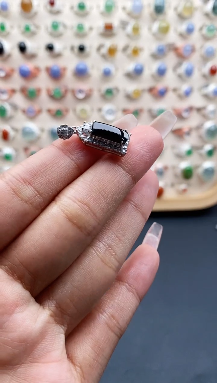 【闪购商品】翡翠戒指银S925镶嵌缅甸天然A货翡翠111 1+9