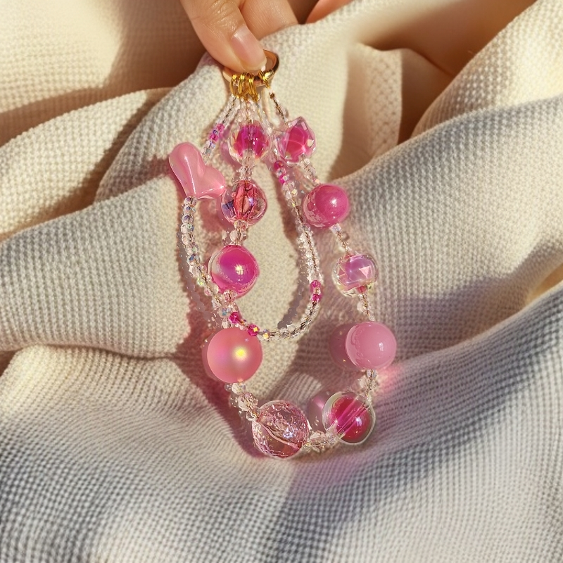 靓丽可爱草莓熊色电镀炫彩爱心晶晶手机链包链