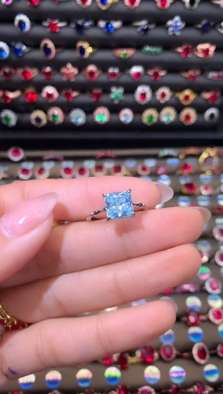 【闪购商品】海蓝宝石戒圈银S925镶嵌竹节