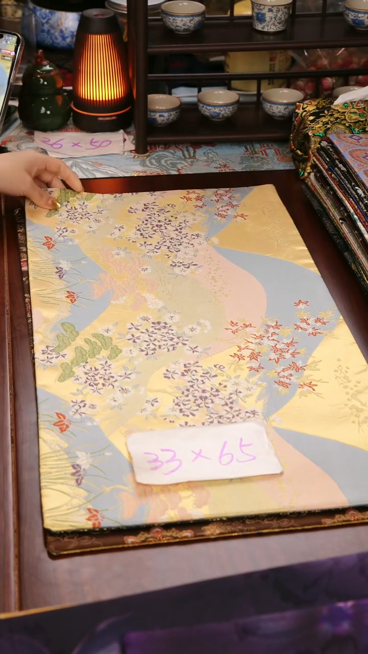  【西阵织湖光山色双面】中国风干泡织锦茶席33*65