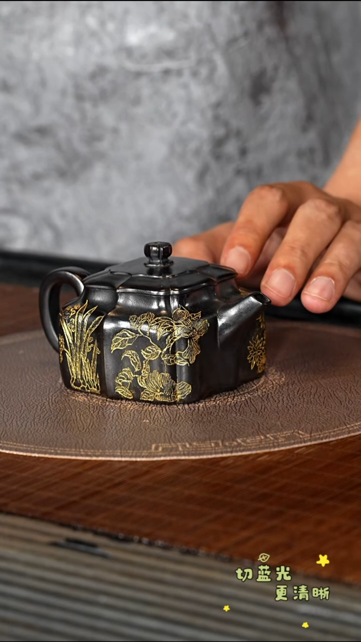 茶壶紫砂宜兴紫砂TJX 玄铁砂 筋纹德钟160cc