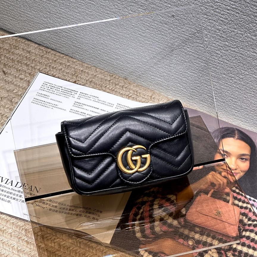 99新 GUCCI/古驰 黑金马蒙 mini单肩斜挎包