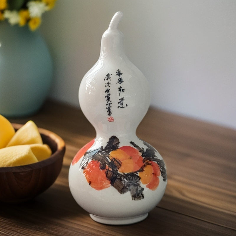 高36厘米  骨瓷纯手绘福禄吉祥陶瓷葫芦摆件手工精美装饰中式摆设