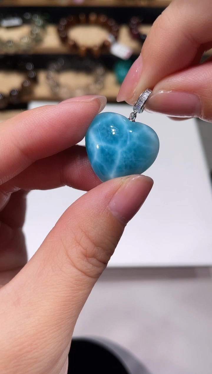 未镶嵌针钠钙石（海纹石）手链A172海纹石爱心吊坠