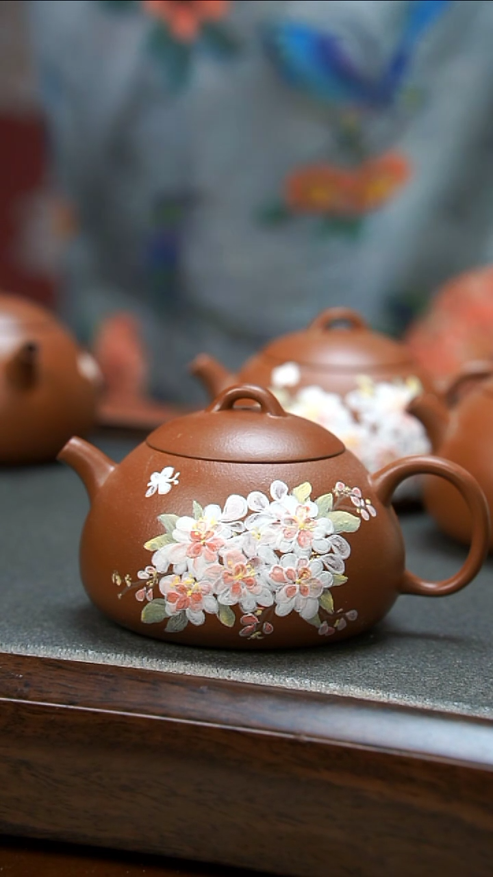 【闪购商品】紫砂茶壶朱泥花花壶微瑕