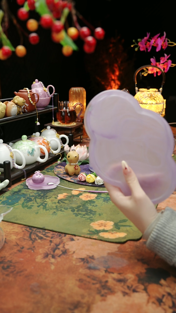 【闪购商品】紫色水晶琉璃壶承干泡垫