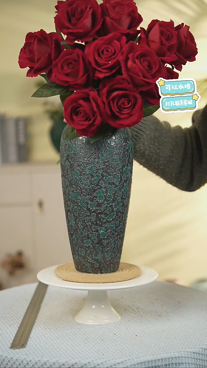 高款峰窝绿景德镇高温陶瓷花瓶