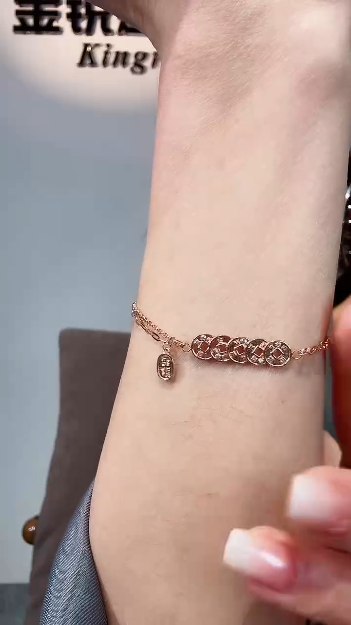 【闪购商品】钻石手链18K金镶嵌18K金钻石铜钱手链