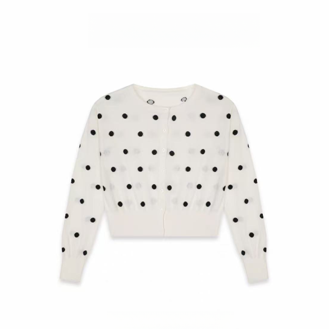 秋新款气质轻奢波点提花长袖针织开衫时尚休闲上衣H8-59