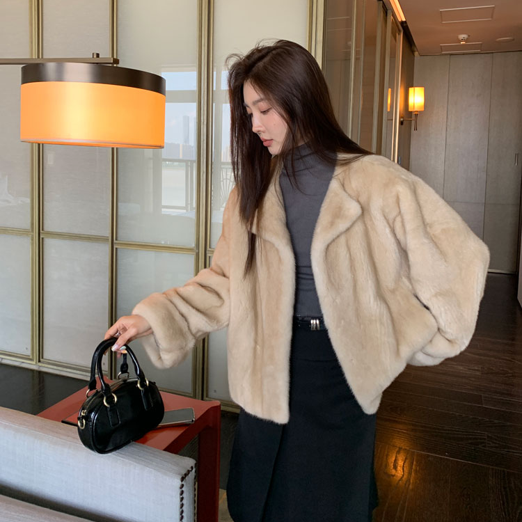 2025新款挽袖进口整貂天鹅绒貂皮大衣显瘦年轻水貂毛皮草外