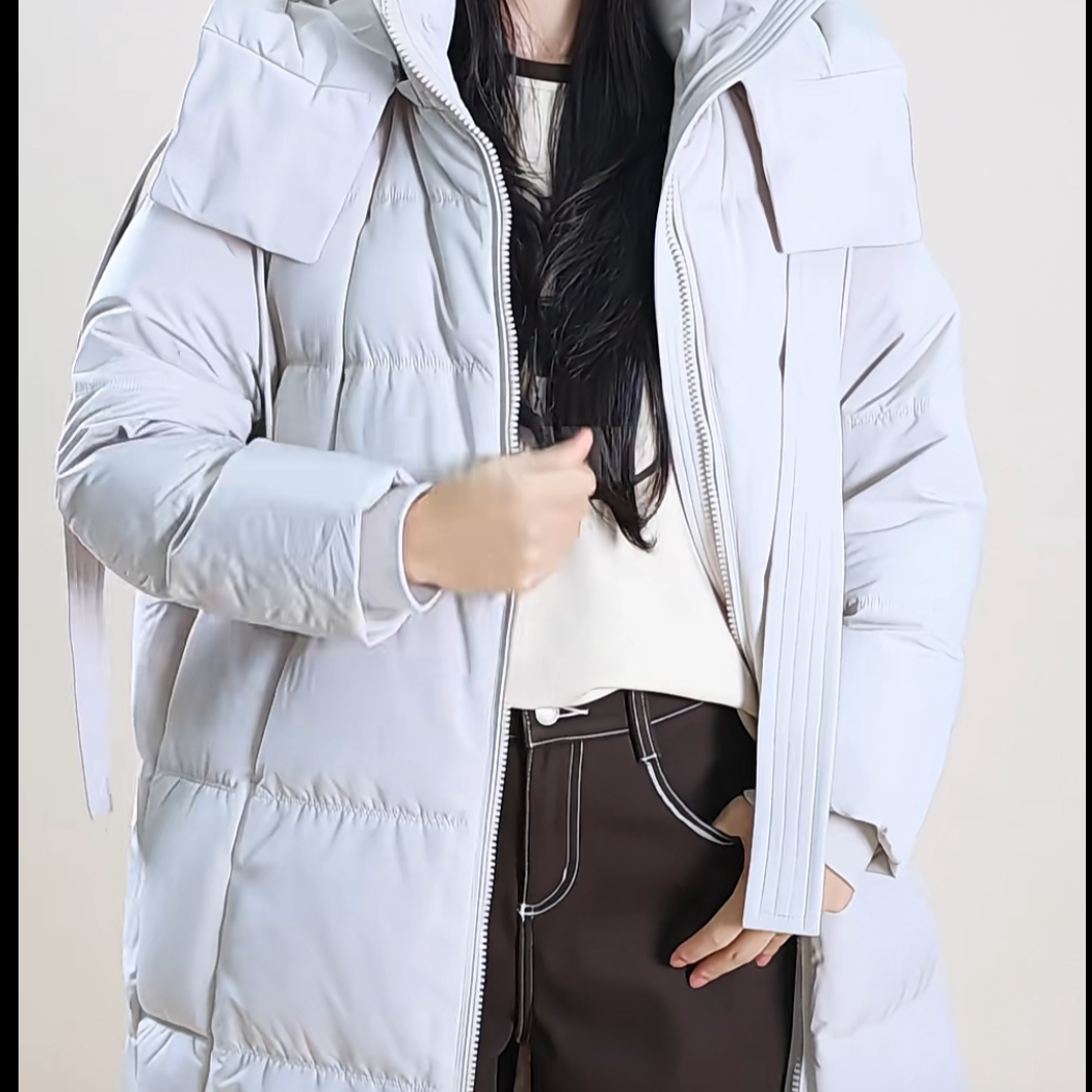 MASIENDI/玛丝恩迪百搭连帽韩式柔软连帽宽松羽绒服中长款女款