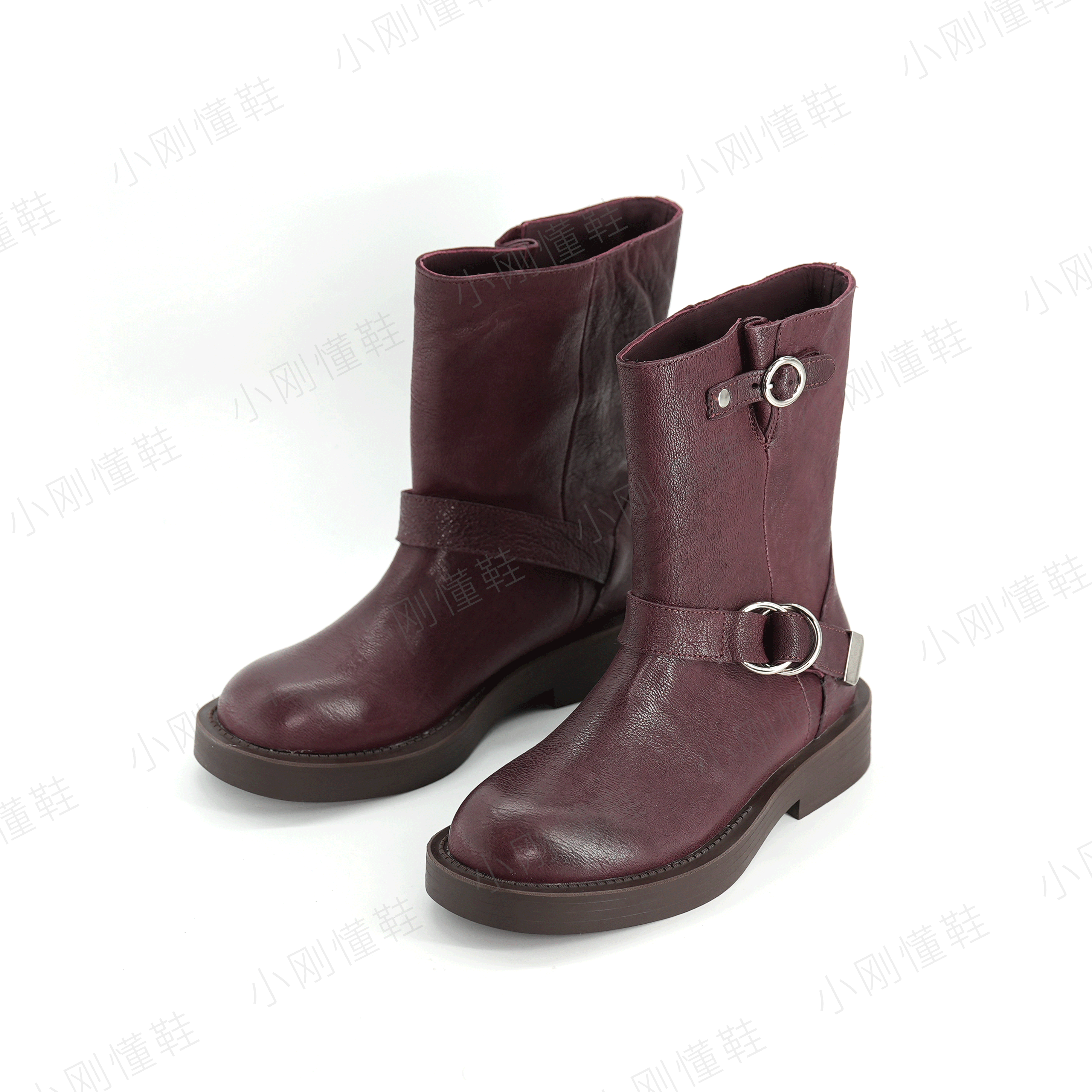 【小刚懂鞋】秋冬新款女靴粗跟保暖靴子显瘦休闲真皮女靴 7399-2