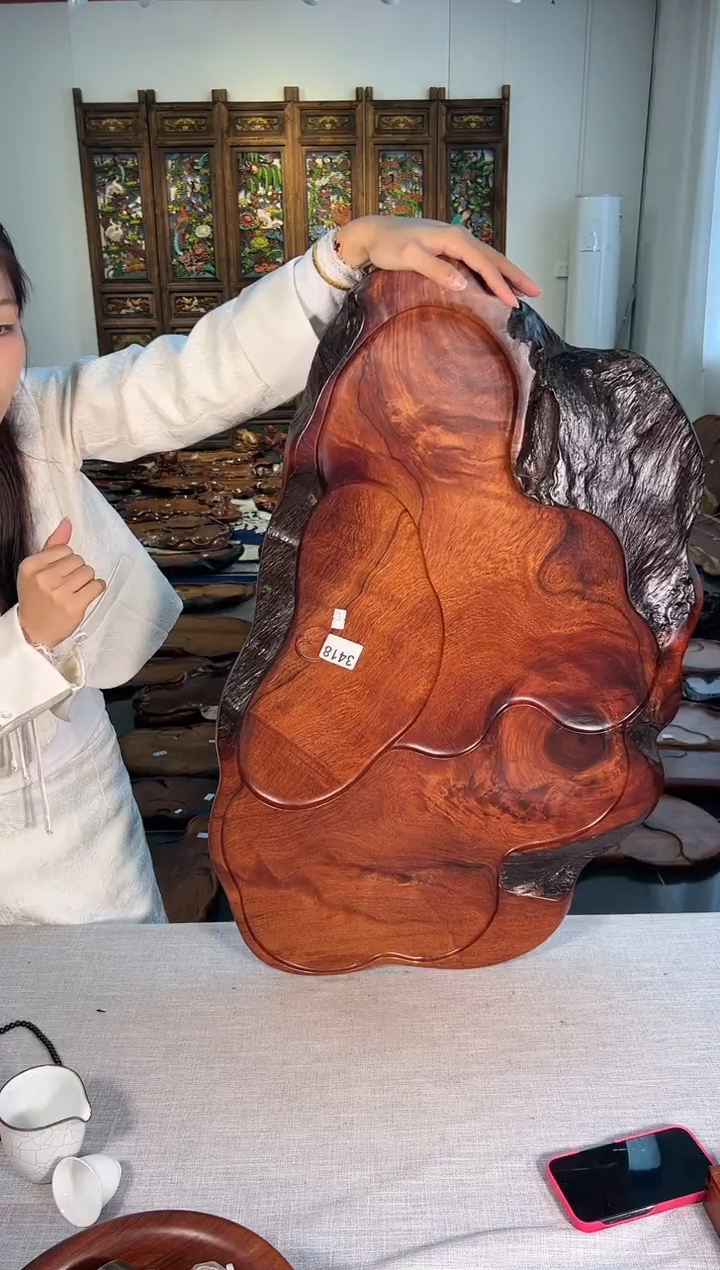 【闪购商品】大果紫檀（缅甸花梨）茶盘3418