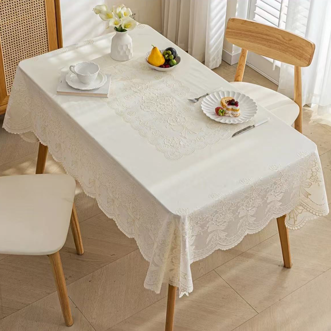 90*140米白色印花大桌布长方形防水家用防烫PVC铺垫易清洁客厅