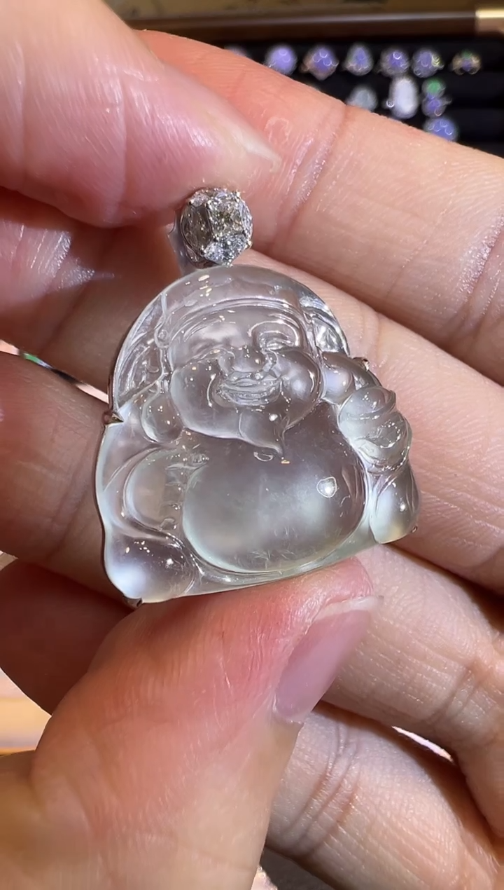 【闪购商品】翡翠吊坠(赠链)18K金镶嵌玻璃种财神吊坠