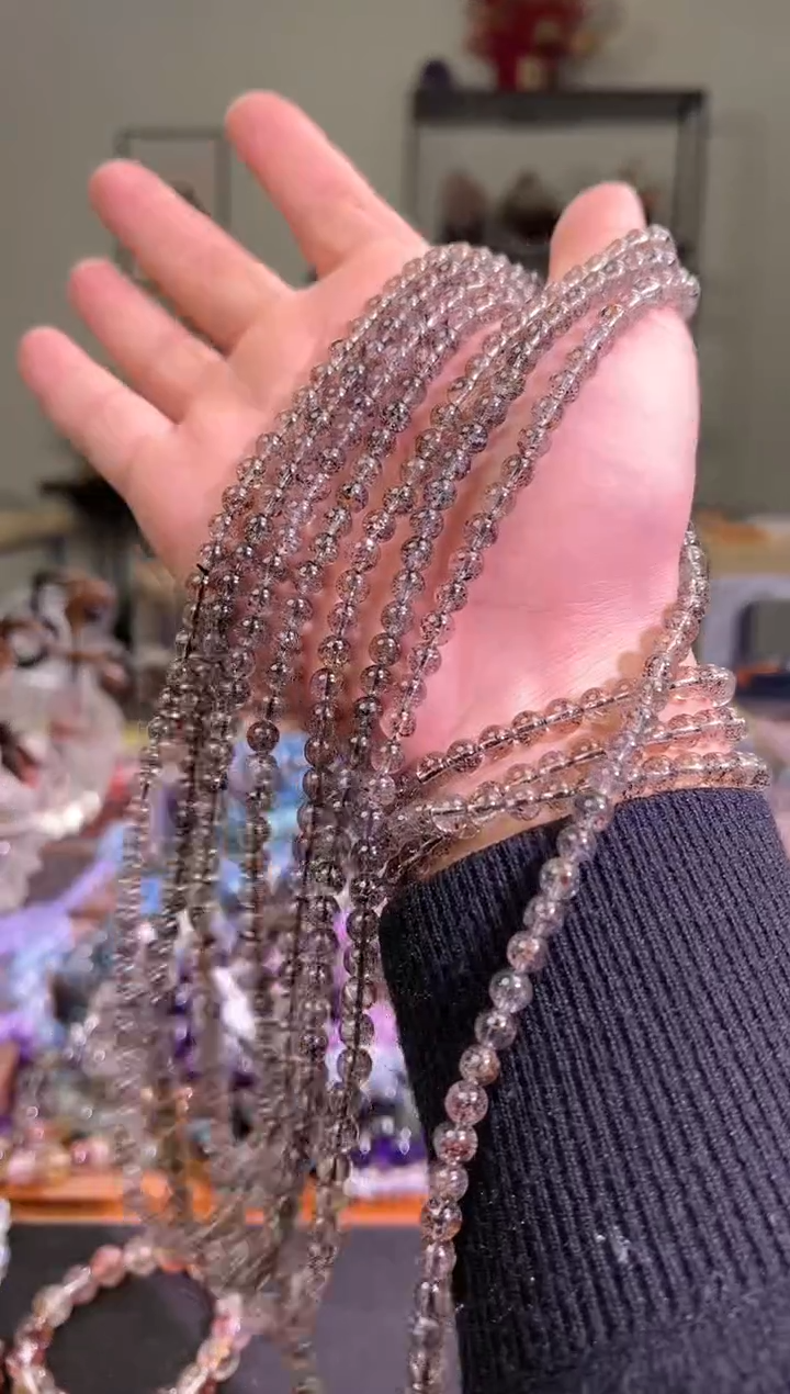 【闪购商品】水晶手链未镶嵌6+mm黑云母超七多圈（多样性发其一）