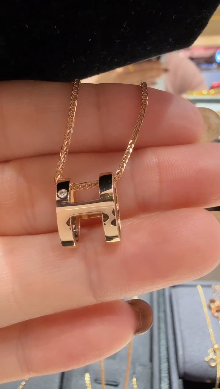 吊坠(不含链)18K金镶嵌钻石双面H吊坠