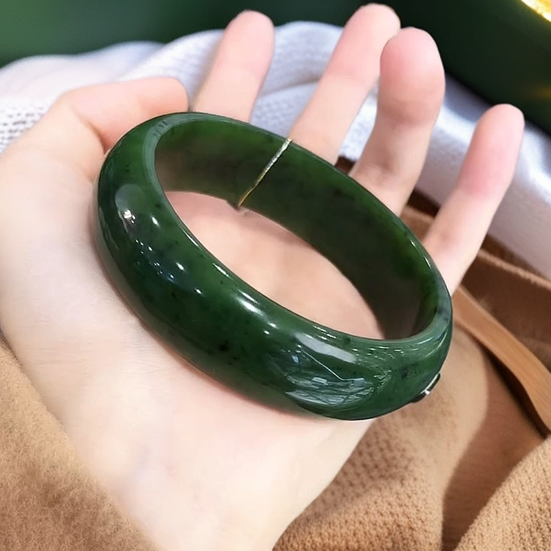 【嘉琪珠宝】天然和田玉百搭精品碧玉宽版手镯 多样性发其一