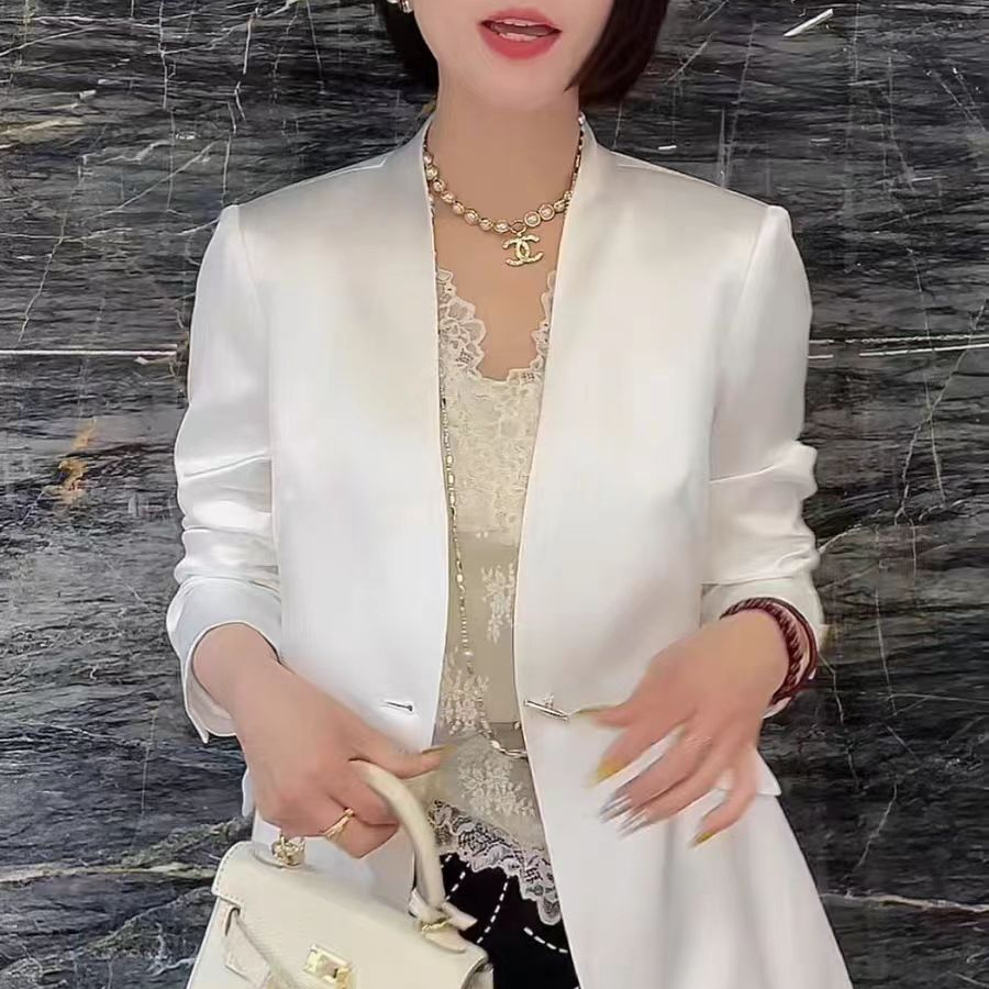 醋酸西装小香风气质轻奢洋气白色百搭西服修身设计师