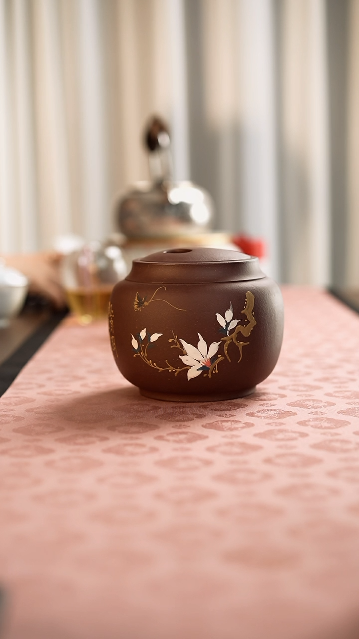 【闪购商品】泥绘牛盖茶叶罐紫泥