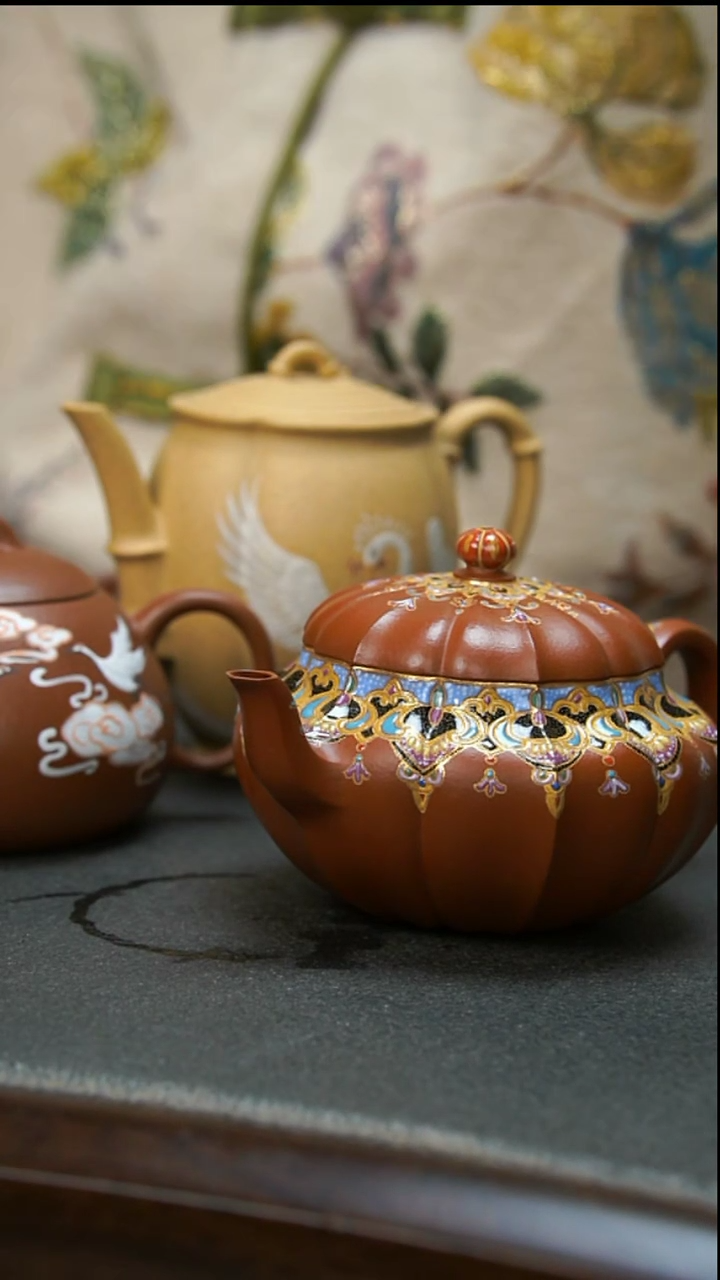 【闪购商品】紫砂茶壶筋纹珐琅彩壶