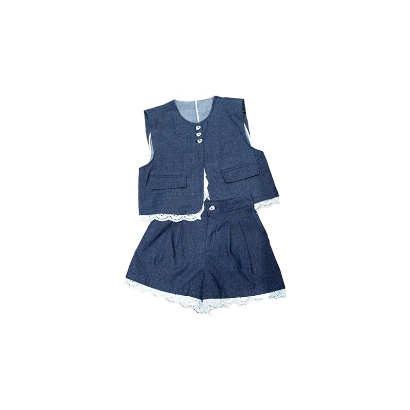 南油小众蓝色马甲套装