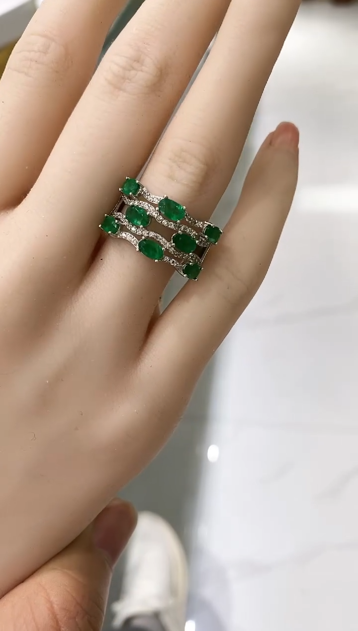 【闪购商品】祖母绿戒指银S925镶嵌戒指