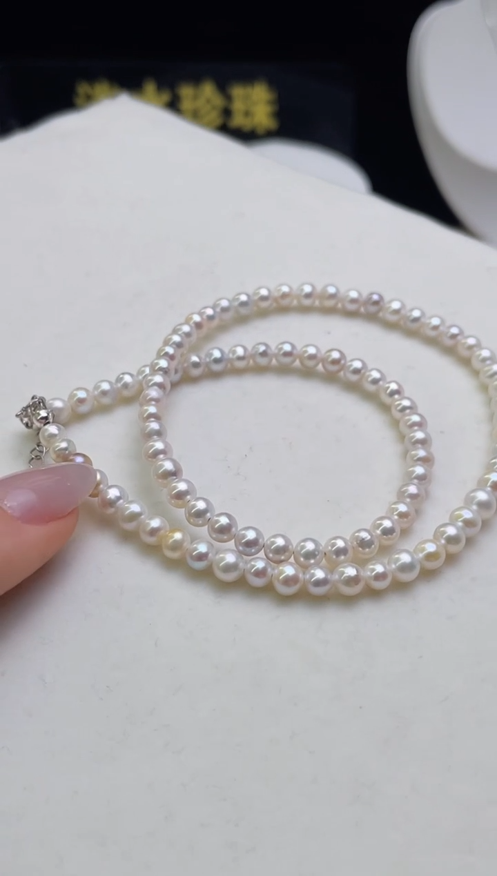 【闪购商品】淡水珍珠项链银S925镶嵌4-5MM极光小米珠