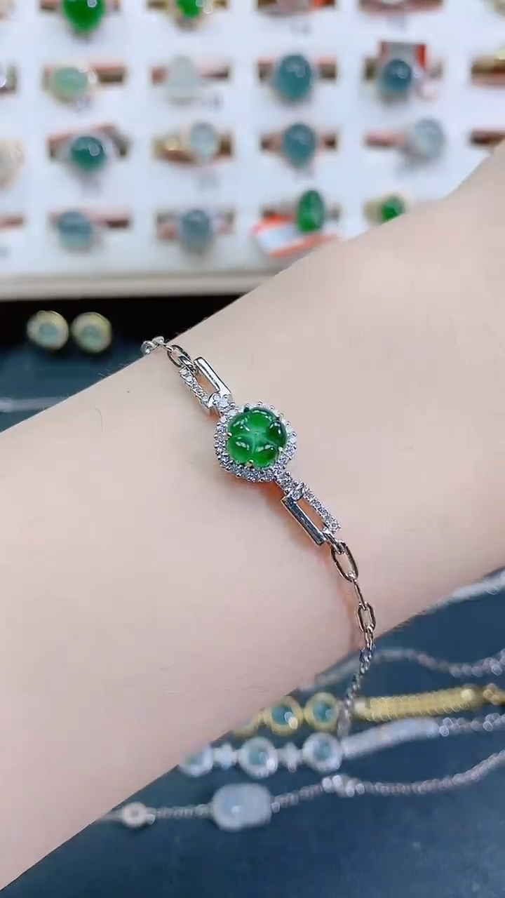 银S925镶嵌手链翡翠天然翡翠