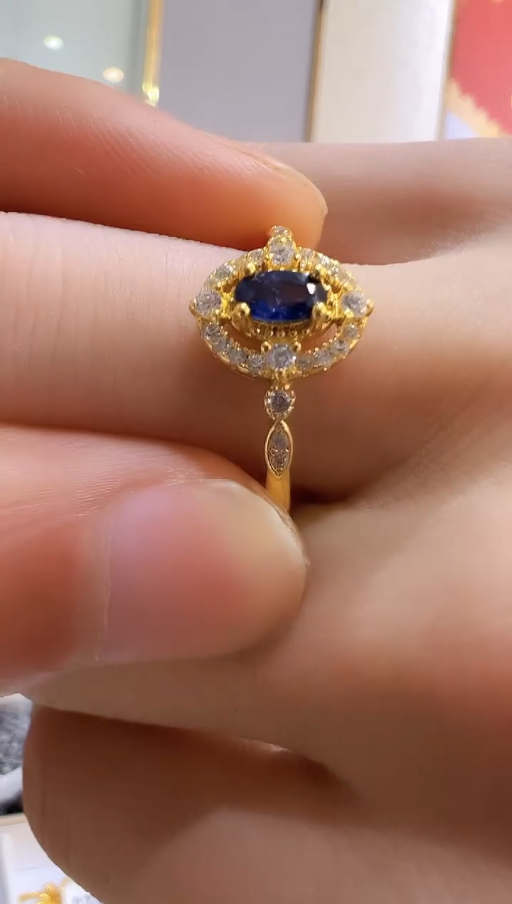 蓝宝石戒指银S925镶嵌【松老板】0616004