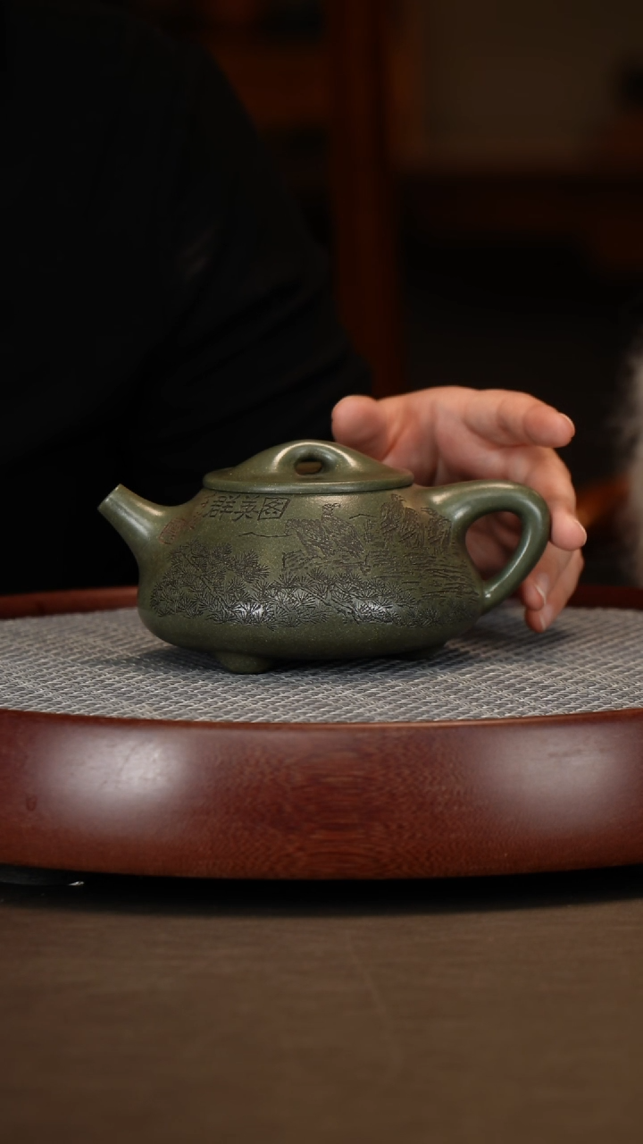 【闪购商品】紫砂茶壶绿泥景舟石瓢李苦禅320c李燕画花器对杯